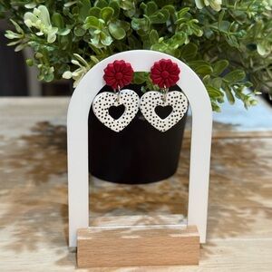 Red and White Heart Earrings